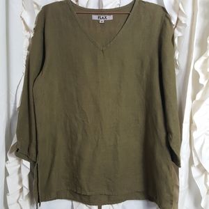 Flax linen lagenlook style pullover top olive